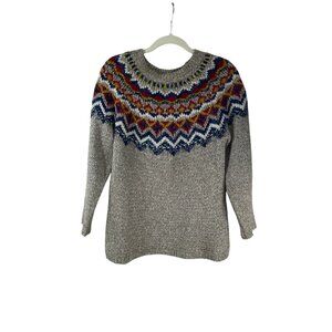 J.Jill Womens Fair Isle Knit Sweater XS Cotton Blend Gray Multicolor Tribal